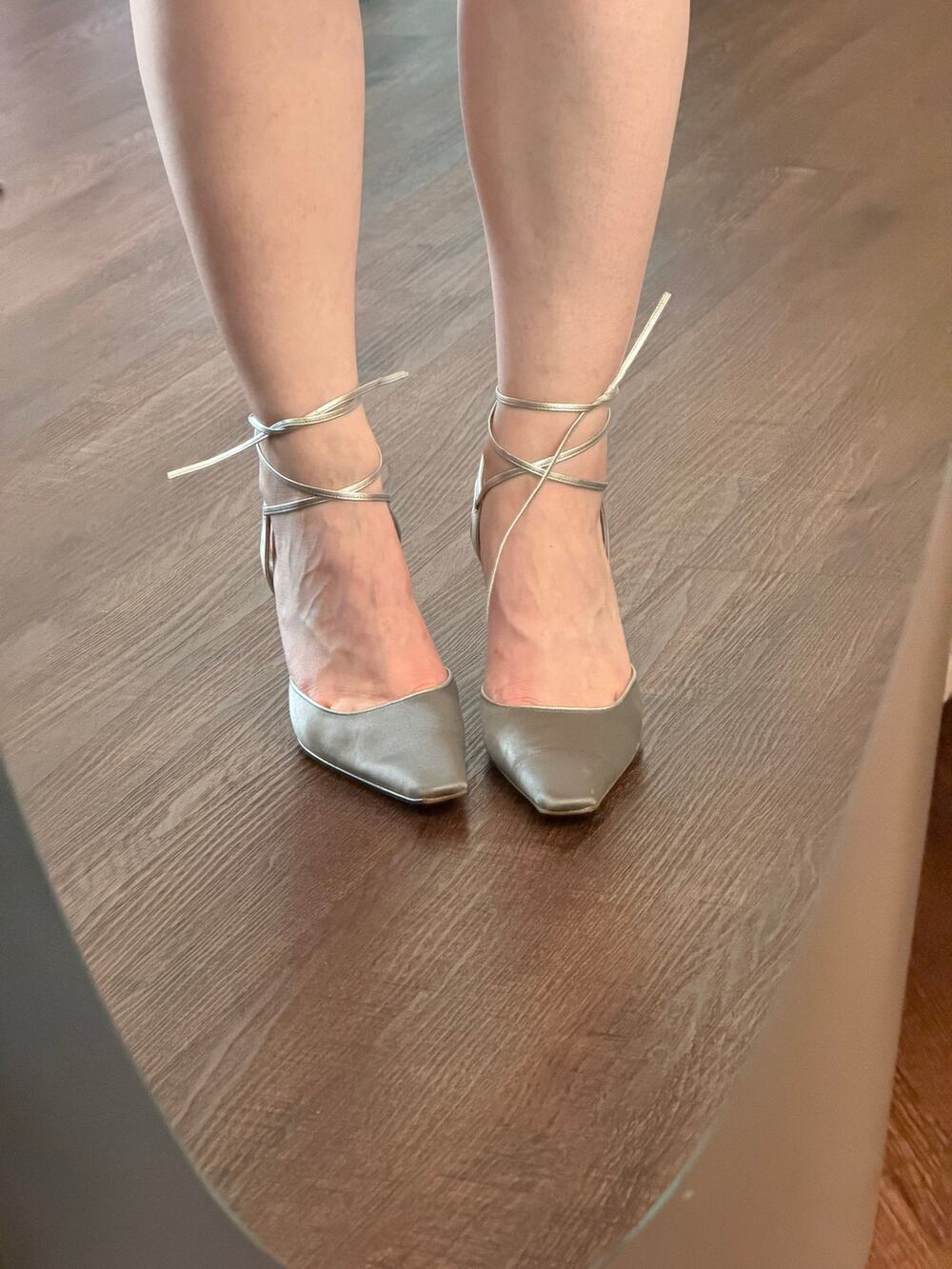 Vintage Christian Dior Silver Satin Lace-Up Pumps Size 39.5